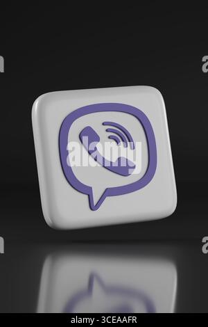 Buenos Aires, Argentine ; 11 août 2025 : logo Viber sur fond sombre. illustration 3d. Banque D'Images