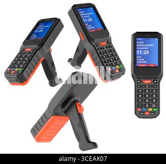 Lecteur de terminal portable, dispositif de données portable. Rendu 3D isolé sur fond blanc Banque D'Images
