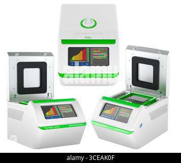 Thermocycleur de machine qPCR, équipement de laboratoire différentes perspectives. Rendu 3D isolé sur fond blanc Banque D'Images