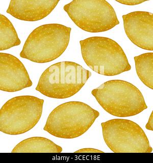 Motif aquarelle sans couture de citrons jaunes entiers sur un fond blanc. Frais et vibrant, parfait pour les designs d'été, textiles de cuisine, ou agrumes-t Banque D'Images
