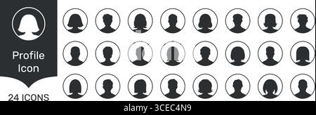 Jeu d'icônes silhouette d'avatar de profil. Diverses silhouettes de profil utilisateur pour les médias sociaux et les plateformes en ligne. Symboles d'identification personnelle. Isolé Illustration de Vecteur