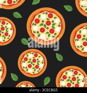 Illustration de style plat à motif pizza sans couture. Illustration de Vecteur