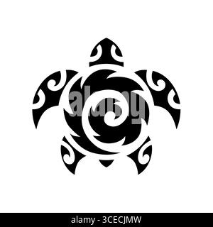 Tortue de mer dans le style tribal de tatouage maori. Croquis ou logo en noir et blanc. Illustration de Vecteur