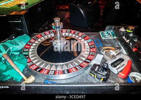 La roue de roulette du Casino est en cours d'entretien, Las Vegas Banque D'Images