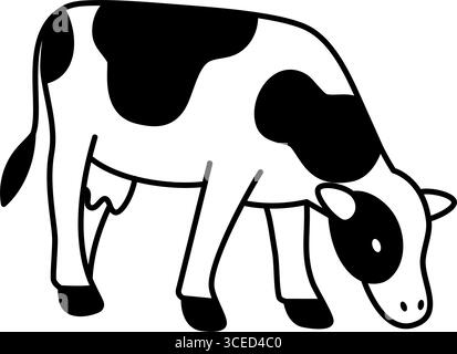 Contour minimaliste noir et blanc d'une vache en pâturage avec pis. Art vectoriel laitier moderne pour des thèmes écologiques et agricoles Illustration de Vecteur