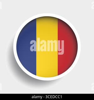 Drapeau de la Roumanie, icône ronde avec ombre, symbole national Illustration de Vecteur