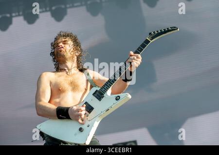 19 juin 2025 : Joel O'Keeffe d'Airbourne se produit au festival Hellfest Open Air à Clisson Banque D'Images