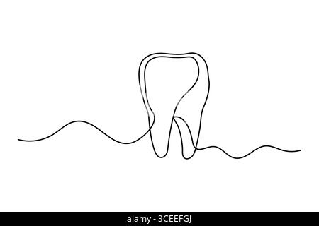 Dent continue dessin d'une ligne dans le style minimaliste illustration de contour isolé sur fond blanc Illustration de Vecteur
