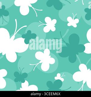 Motif sans couture mignon papillon. Répétitions de papillons. Fond vert. Buterfly Patern. Imprimé papillons. Motif de fleurs répétées. Bébé fille Illustration de Vecteur