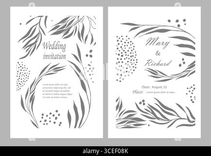Belle carte d'invitation de mariage avec des branches et des fleurs. dessiné à la main. Pas ai, illustration vectorielle Illustration de Vecteur