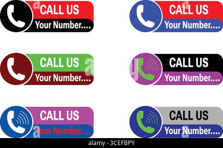 Appelez-nous maintenant étiquettes vectorielles ensemble avec des icônes de téléphone pour le marketing, le service d'assistance téléphonique et la promotion de la communication client Illustration de Vecteur