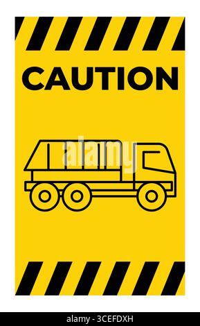 Panneau d'avertissement jaune vif avec une simple icône de camion à benne basculante, mettant l'accent sur la sécurité et la sensibilisation dans les environnements de construction ou de transport. Illustration de Vecteur