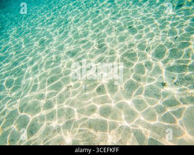 Une scène sous-marine sereine avec une eau turquoise limpide aux reflets lumineux doux. Parfait pour la nature et les thèmes de voyage. Banque D'Images