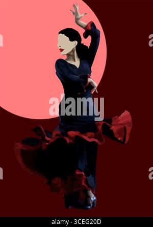 Beau jeune couple dansant flamenco. Illustration vectorielle 3d dessinée à la main Illustration de Vecteur
