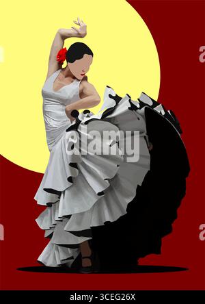 Beau jeune couple dansant flamenco. Illustration vectorielle 3d dessinée à la main Illustration de Vecteur