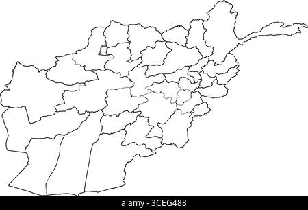 Afghanistan Map White Edition – Clean Printable Outline pour les affiches, les ressources géographiques et les illustrations de cartographie moderne Illustration de Vecteur