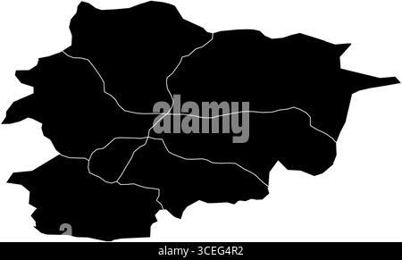 Carte d'Andorre en noir et blanc – contour vectoriel simple pour une utilisation éducative, guides de voyage et art mural imprimable Illustration de Vecteur