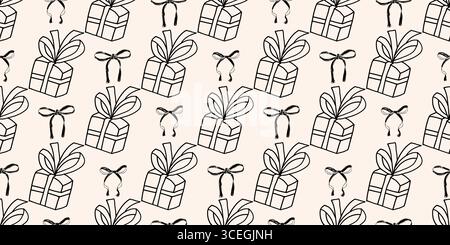 Motif de crayon de fête coquette sans couture. Fond sans fin monochrome. Noeuds festifs girly et housse cadeau. Ornement continu de mariage. Répétition de surface Illustration de Vecteur