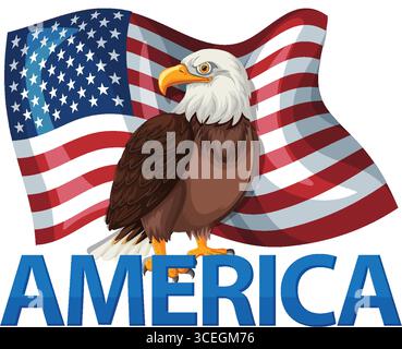 Illustration vectorielle d'un aigle à tête blanche devant un drapeau américain agitant, symbolisant le patriotisme et la fierté nationale Illustration de Vecteur
