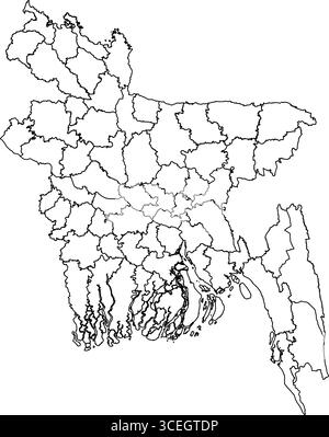 Bangladesh Map White Edition – Plan imprimable propre pour les affiches, les ressources géographiques et les illustrations de cartographie moderne Illustration de Vecteur