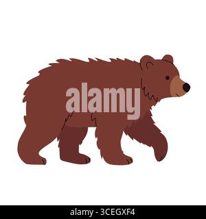 Illustration plate d'un ours brun marchant. Style de dessin animé simple avec des lignes épurées et des détails minimes, idéal pour les livres pour enfants, les thèmes des animaux de la forêt Illustration de Vecteur