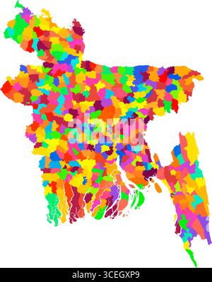 Carte couleur détaillée du Bangladesh – régions politiques et administratives à haute résolution pour la cartographie et l'infographie Illustration de Vecteur