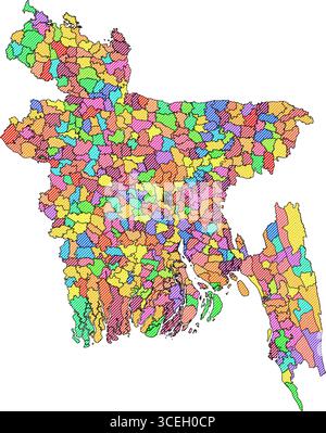 Illustration cartographique ombrée du Bangladesh – cartographie vectorielle réaliste pour affiches, présentations et projets éducatifs Illustration de Vecteur