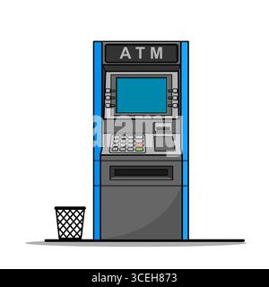 Guichet automatique ATM avec illustration vectorielle de poubelle conception plate Illustration de Vecteur