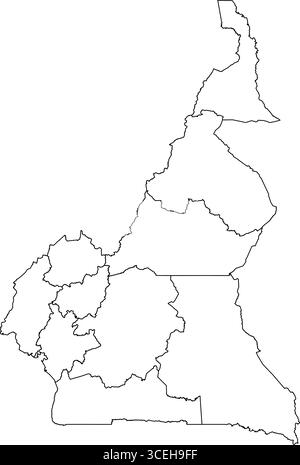 Cameroon Map White Edition – Clean Printable Outline pour les affiches, les ressources géographiques et les illustrations de cartographie moderne Illustration de Vecteur