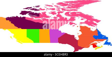 Carte colorée du Canada – conception vectorielle moderne pour les tirages numériques, la décoration intérieure et le matériel d'apprentissage en géographie Illustration de Vecteur