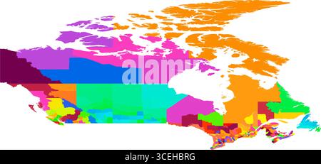 Carte couleur détaillée du Canada – régions politiques et provinciales à haute résolution pour la cartographie et l'infographie Illustration de Vecteur