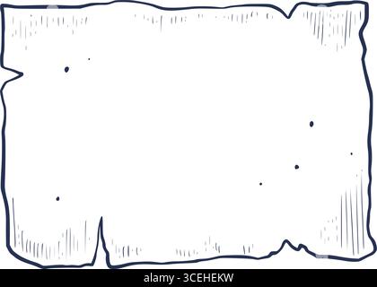 Illustration vectorielle de feuille de papier ou de carte de parchemin avec des bords dessinés à la main et la texture. Dessin linéaire pour la conception pirate ou kits d'aventure. Croquis gravé pour cartes au trésor et projets de navigation. Illustration de Vecteur