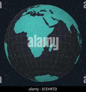 Malawi sur Globe. Look vintage avec texture grunge rayée. Vue du pays sur la carte du monde dans la palette de couleurs Turquoise charbon foncé. Malawi forme sur la carte Illustration de Vecteur