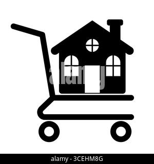 Maison sur panier Silhouette. Le design combine le concept de l'immobilier et du shopping, symbolisant l'achat, la vente ou le déménagement d'une maison. Illustration de Vecteur