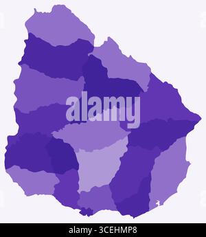 Carte d'Uruguay par régions. Juste une carte de frontière de pays simple avec division de région. Palette de couleurs violet foncé. Illustration de Vecteur