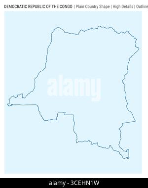 Carte du pays de plaine du DR Congo. Détails élevés. Style de contour. Forme de la RD Congo. Illustration vectorielle. Illustration de Vecteur