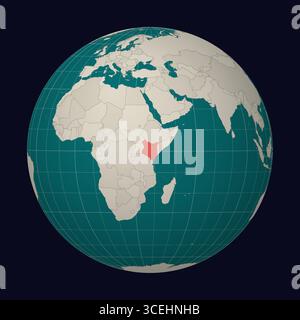 République du Kenya sur la carte Globe centré sur le Kenya. Emplacement du pays sur la carte du monde. Palette de couleurs sarcelle menthe pâle. Illustration de Vecteur