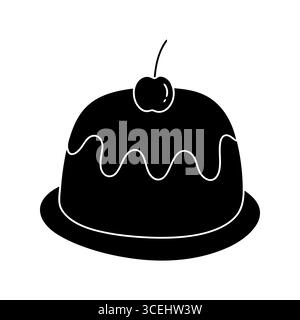 Icône de pudding noir avec cerise et glaçure isolé sur fond blanc Illustration de Vecteur