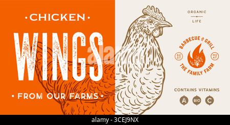 Étiquette, autocollant, étiquette. Poulet Illustration de Vecteur