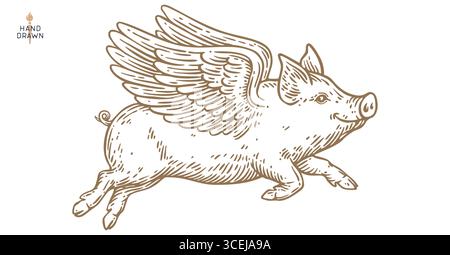 Fly piggly, cochon, porcelet avec des ailes Illustration de Vecteur