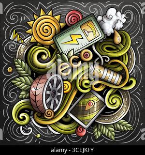 Vecteur coloré Doodle dessin animé illustration de véhicules électriques Illustration de Vecteur