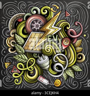 Vecteur coloré Doodle dessin animé illustration de véhicules électriques Illustration de Vecteur