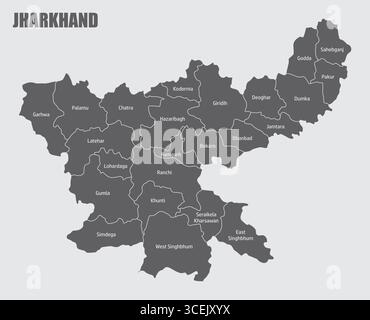 Jharkhand, India. The administrative map with labels. Illustration de Vecteur