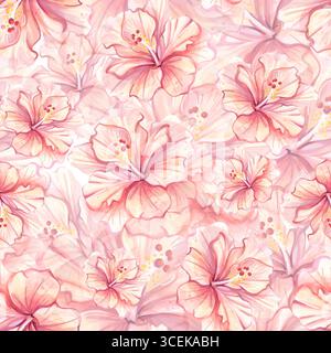 Motif floral sans couture avec de délicates fleurs d'hibiscus roses sur un fond pastel doux pour des motifs de papier peint élégants Illustration de Vecteur