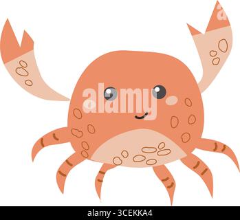 Illustration de crabe de dessin animé mignon avec visage heureux et griffes. Illustration de Vecteur
