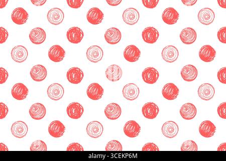 Motif sans couture décalé à pois de cercles pastel squiggly dans la couleur rouge pastel. Papier peint Doodle pour enfants pour les thèmes de tableau noir de maternelle, cire ou Illustration de Vecteur