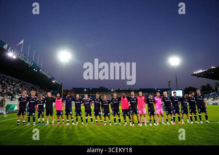 Odense, Danemark. 18 août 2025. 3F Superliga-kampen Mellem OB og AGF paa nature Energy Park i Odense mandag den 18. août 2025. Crédit : Ritzau/Alamy Live News Banque D'Images
