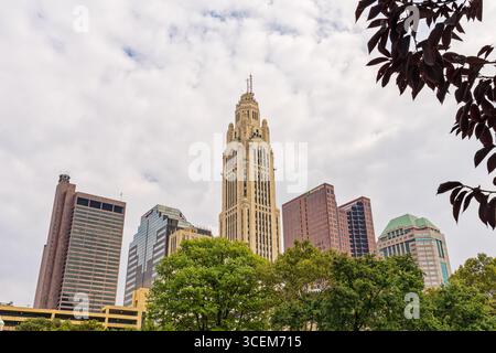 Columbus, Ohio - 29 septembre 2023 : gratte-ciel du centre-ville de Columbus, y compris la Leveque Tower, Huntington Center, One Columbus Center et le VE Banque D'Images