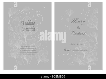 Belle carte d'invitation de mariage avec des branches et des fleurs. dessiné à la main. Pas ai, illustration vectorielle Illustration de Vecteur