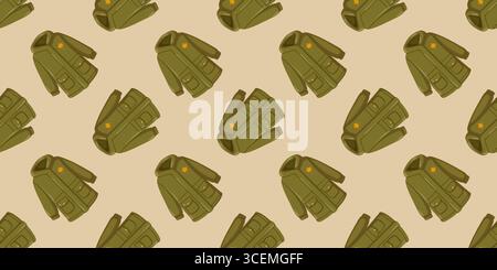 Modèle sans couture avec des vestes d'automne vertes sur fond beige. Vêtements parka d'automne. Fond de vecteur de dessin animé Illustration de Vecteur